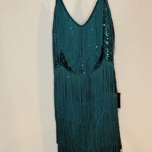 Lulu's Teal Sequin Fringe Dress